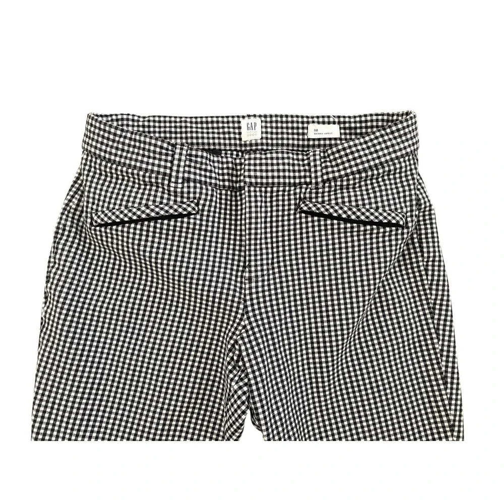 GAP Womens Skinny Ankle Black & White Gingham Pants Size 8 w/ Zip Pockets